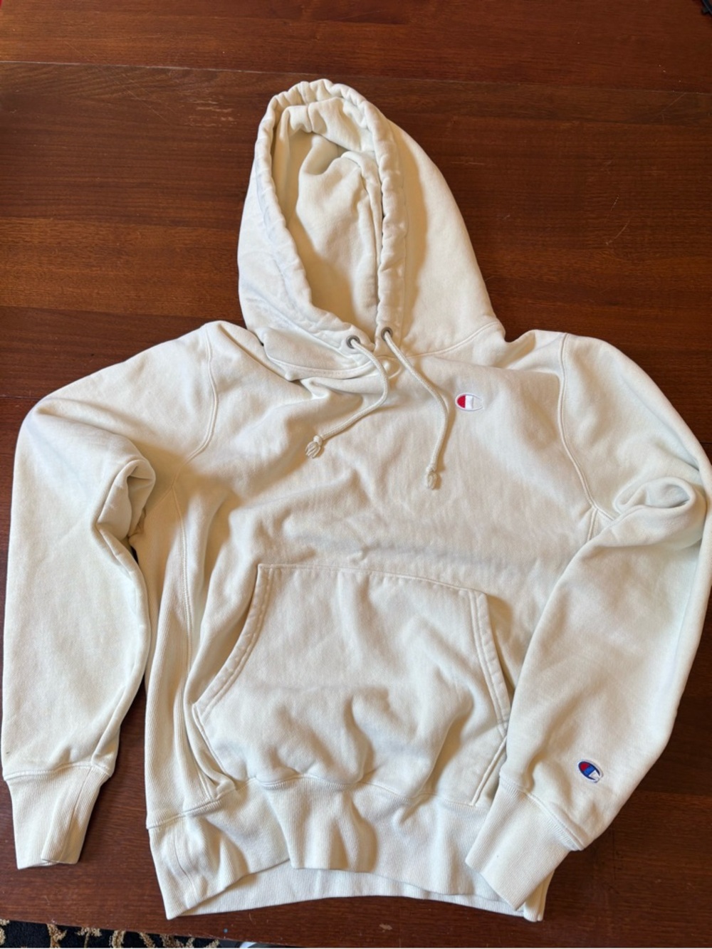 Champion Cream Pullover Hoodie with Small Logo Size Medium